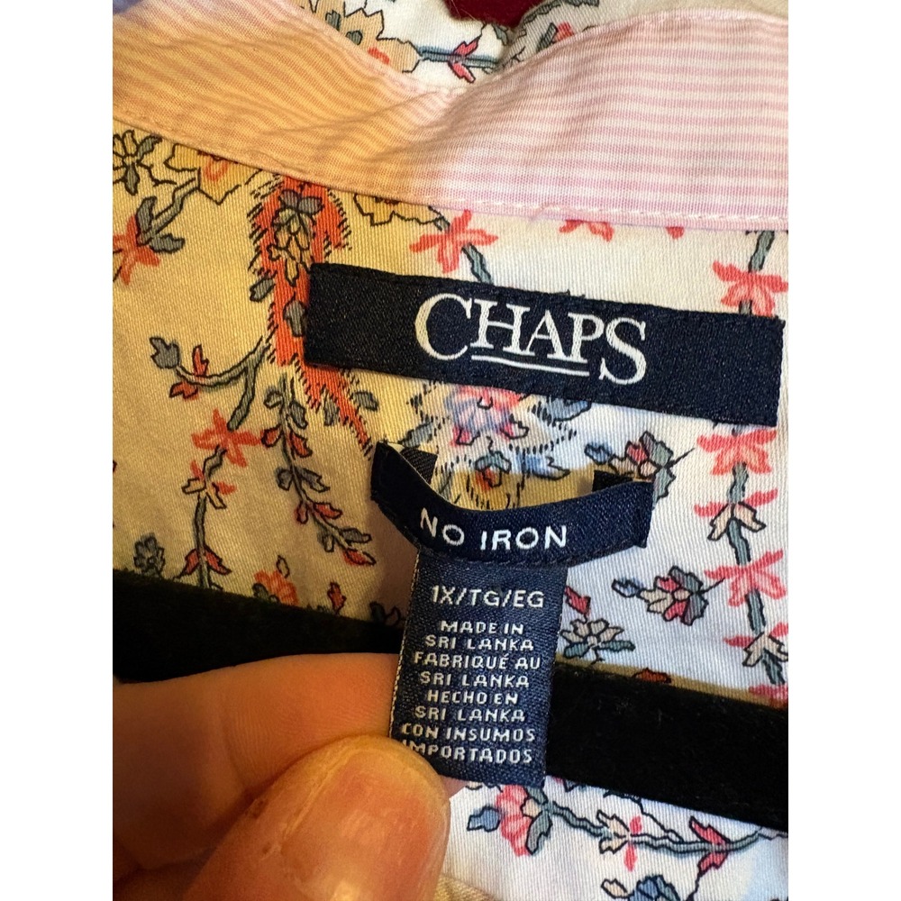 Chaps Button Down Shirt Womens 1X Multicolor Good Floral Paisley No Iron Cotton - Picture 3 of 6
